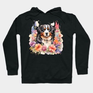 A bernese mountain dog decorated with beautiful watercolor flowers Hoodie